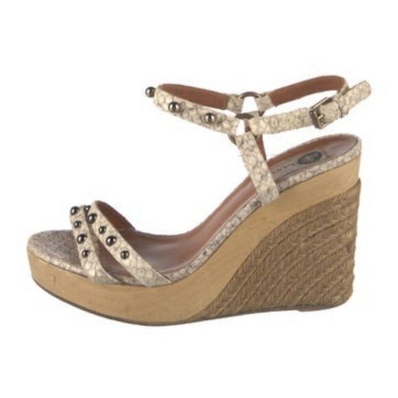 Lanvin Authentic beige brown ankle strap wedge Heels Espadrilles Sandals 9 - Picture 4 of 10